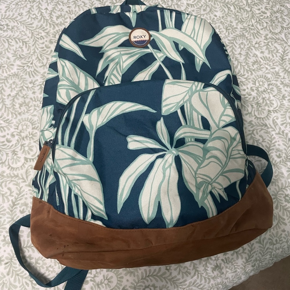 Roxy Navy and Tan Leaf Print Backpack